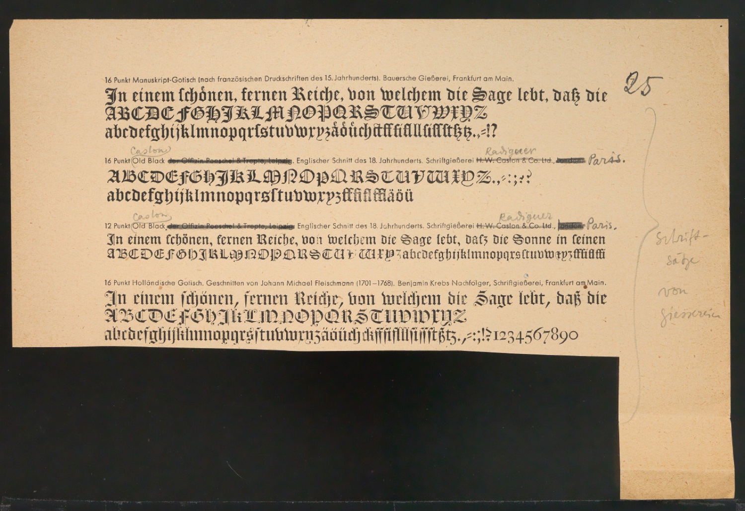 Mappe mit Probedrucken und Entwürfen für Schriftschreiben für Setzer — Blatt 60