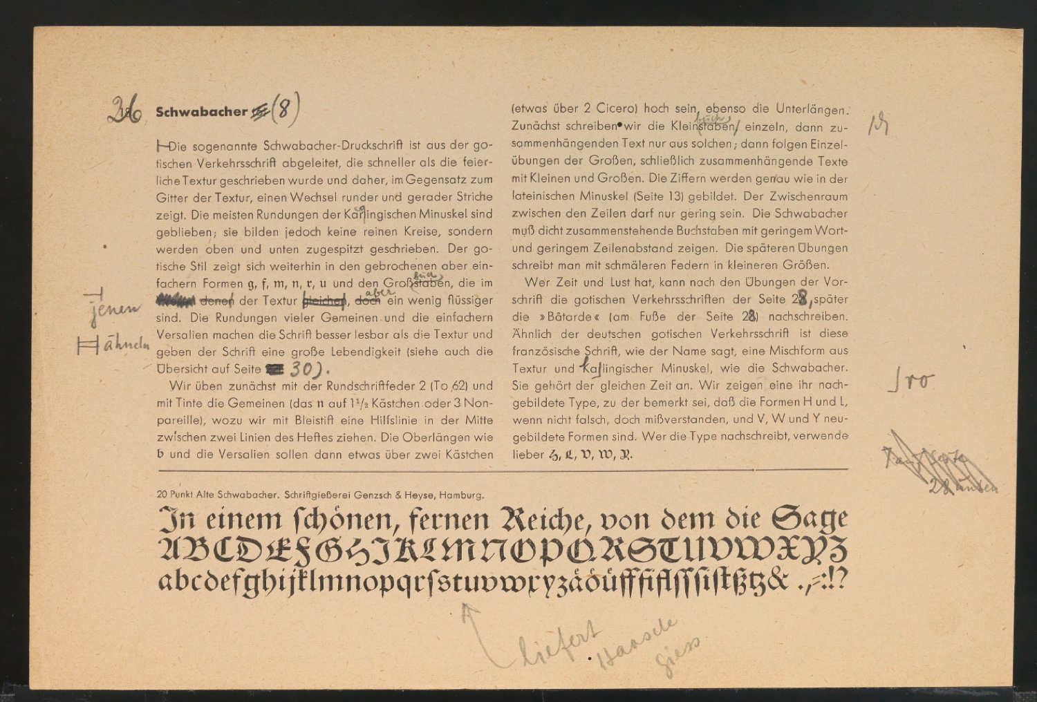 Mappe mit Probedrucken und Entwürfen für Schriftschreiben für Setzer — Blatt 62