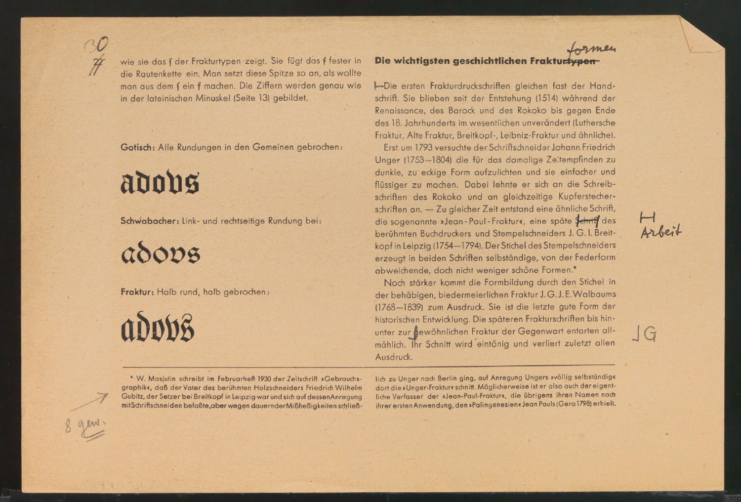 Mappe mit Probedrucken und Entwürfen für Schriftschreiben für Setzer — Blatt 66