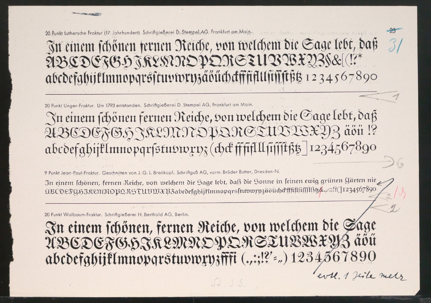 Mappe mit Probedrucken und Entwürfen für Schriftschreiben für Setzer — Blatt 68