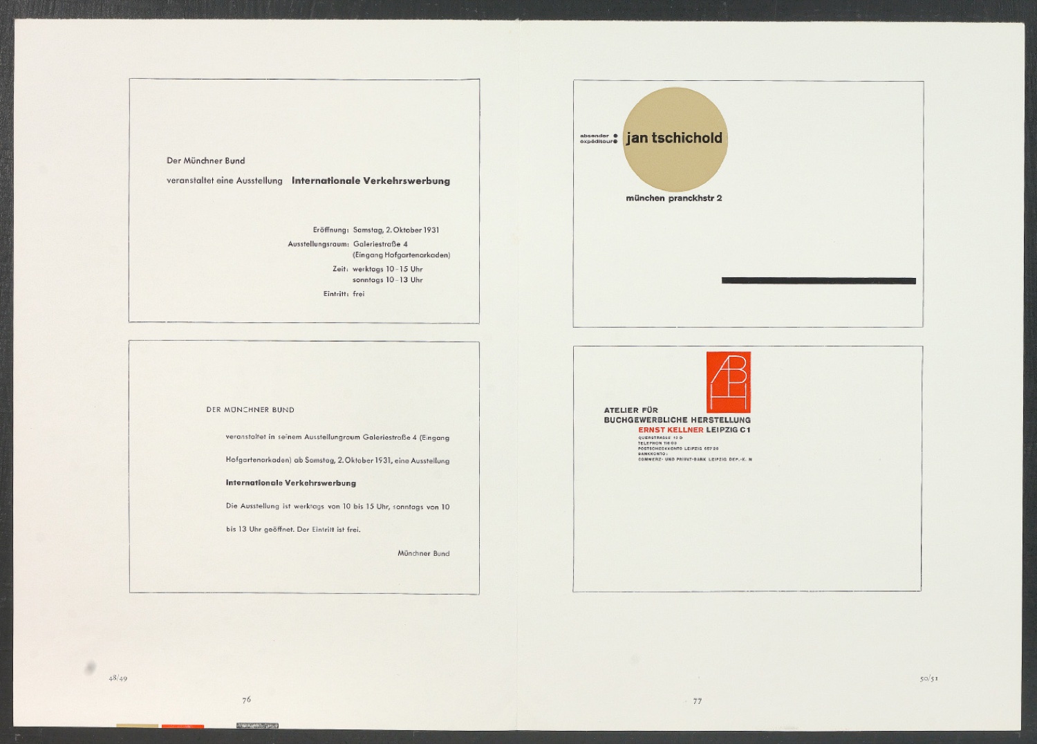 Druckbögen für den Abbildungsteil von Leben und Werk des Typographen Jan Tschichold — Blatt 13