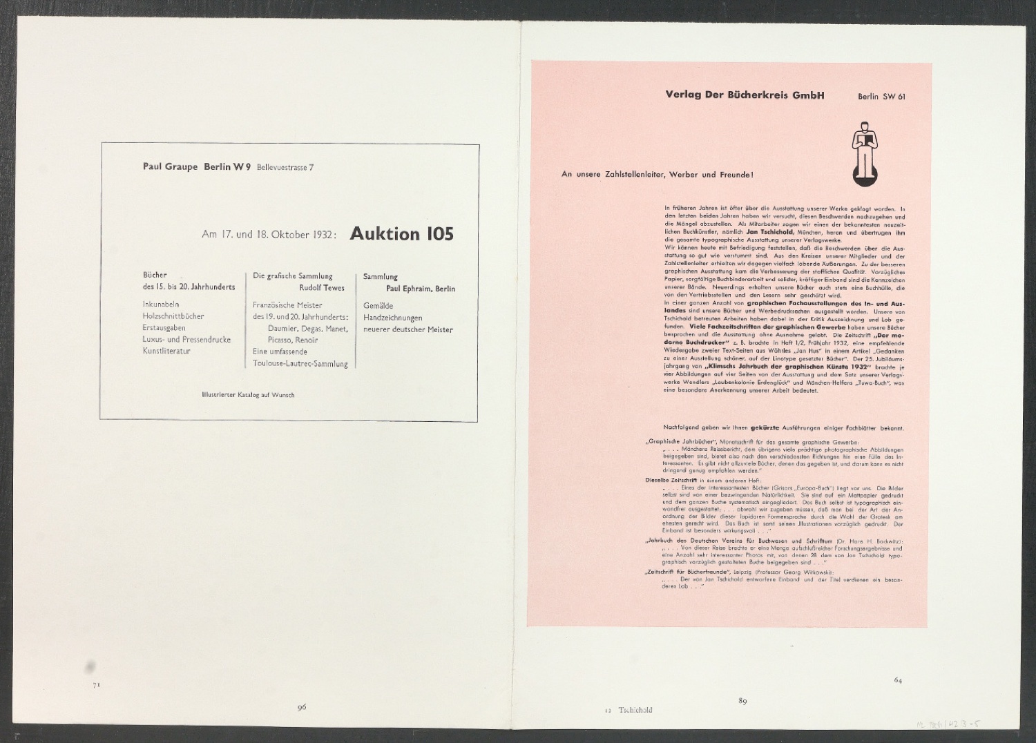 Druckbögen für den Abbildungsteil von Leben und Werk des Typographen Jan Tschichold — Blatt 17