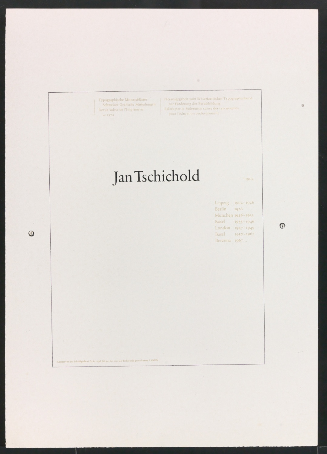 Druckfahnen für den Abbildungsteil von Leben und Werk des Typographen Jan Tschichold — Blatt 71
