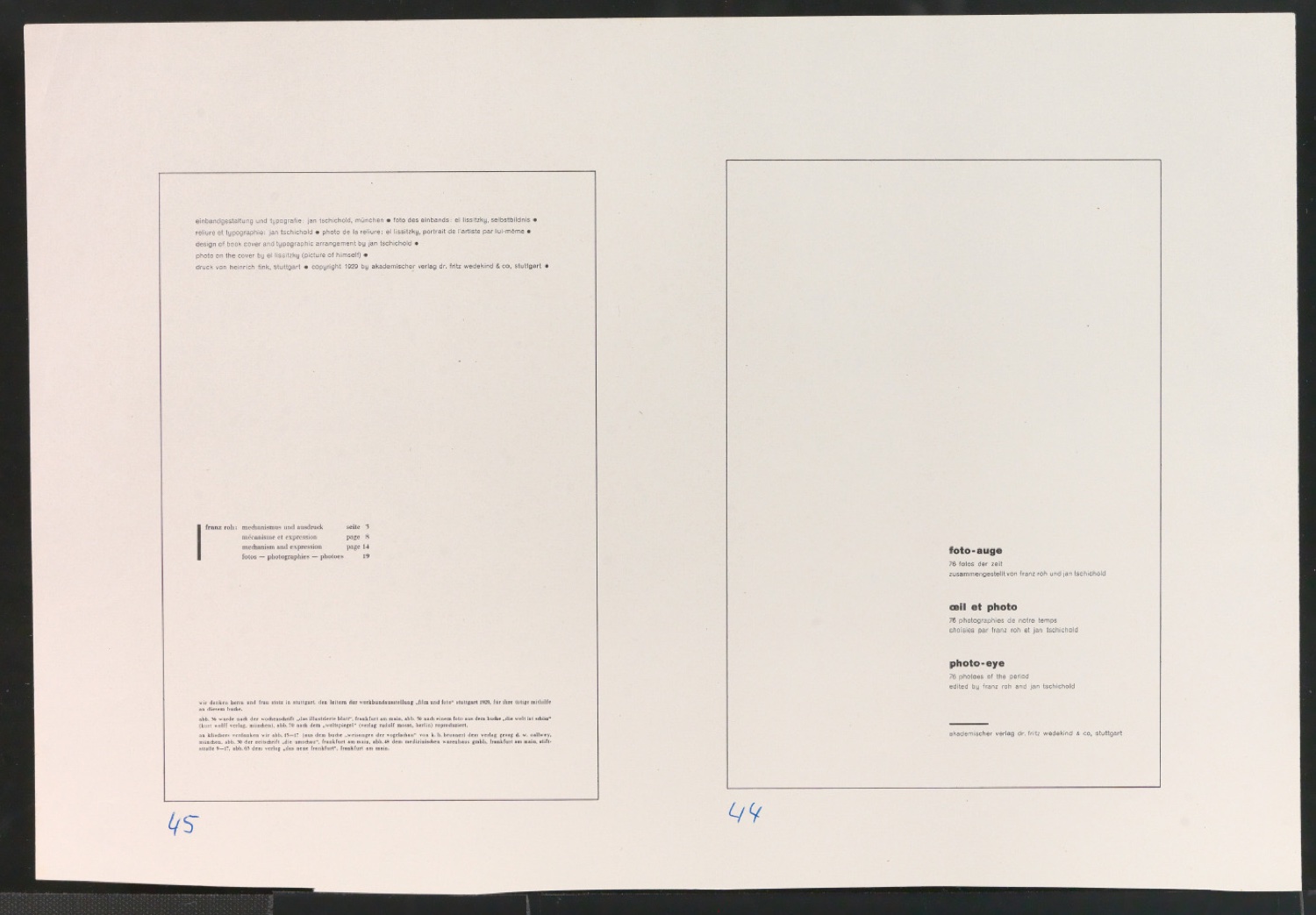 Druckfahnen für den Abbildungsteil von Leben und Werk des Typographen Jan Tschichold — Blatt 45