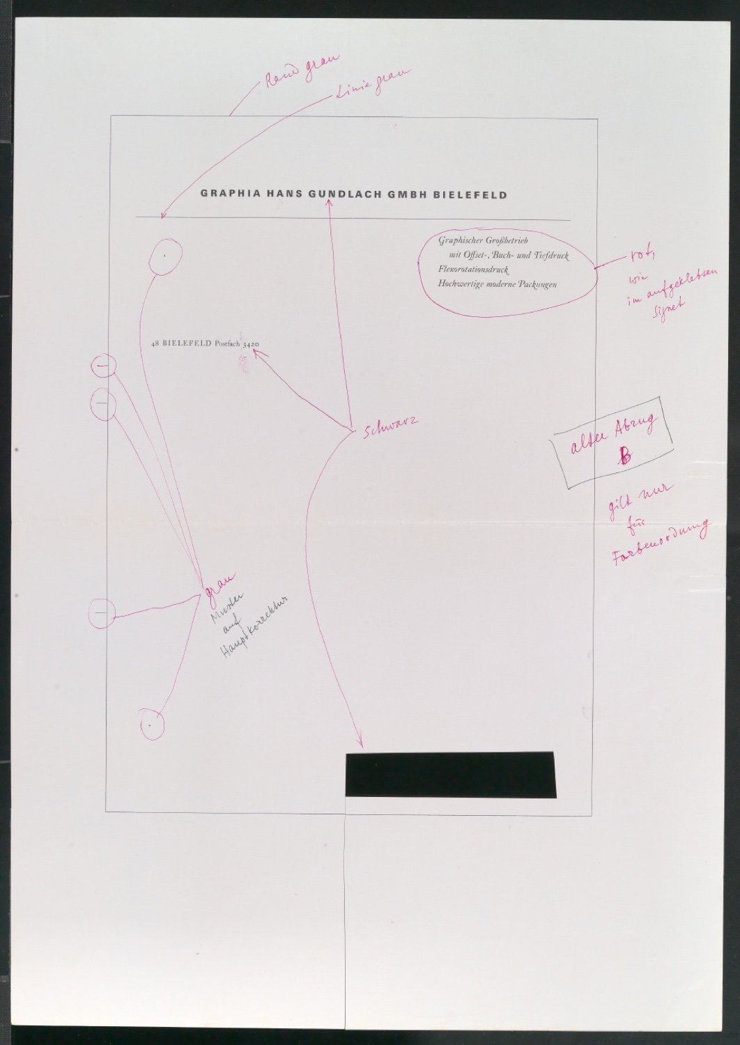 Korrekturfahne von Briefbogen für Graphia Hans Gundlach GmbH Bielefeld — Blatt 3