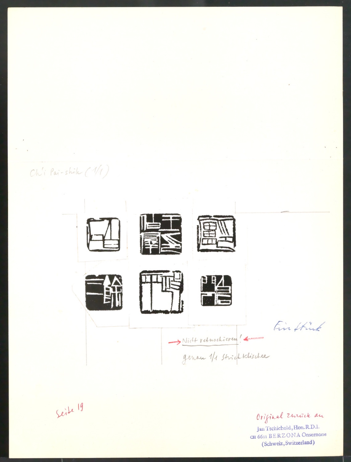Klebeentwürfe von Illustrationen für Der chinesische Stempel — Blatt 1