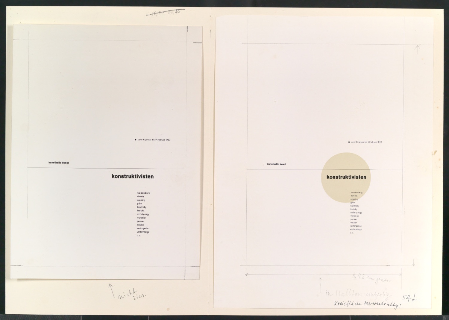 Korrigierte Satzvorlage für Illustration mit Abbildung von Ausstellungsplakat und Ausstellungskatalog konstruktivisten — Blatt 2