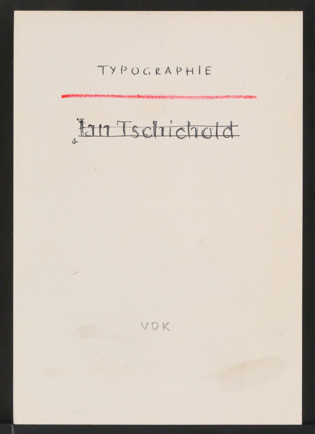 Entwurfsskizzen von Titelblatt und Verlegermarke für Leben und Werk des Typographen Jan Tschichold — Blatt 4