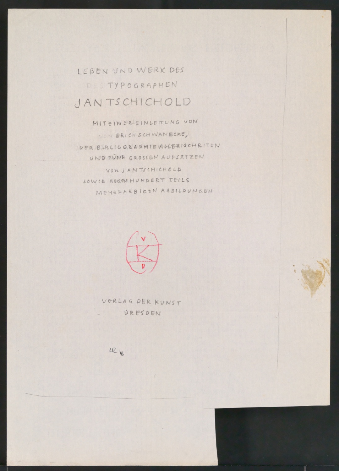 Entwurfsskizzen von Titelblatt und Verlegermarke für Leben und Werk des Typographen Jan Tschichold — Blatt 14