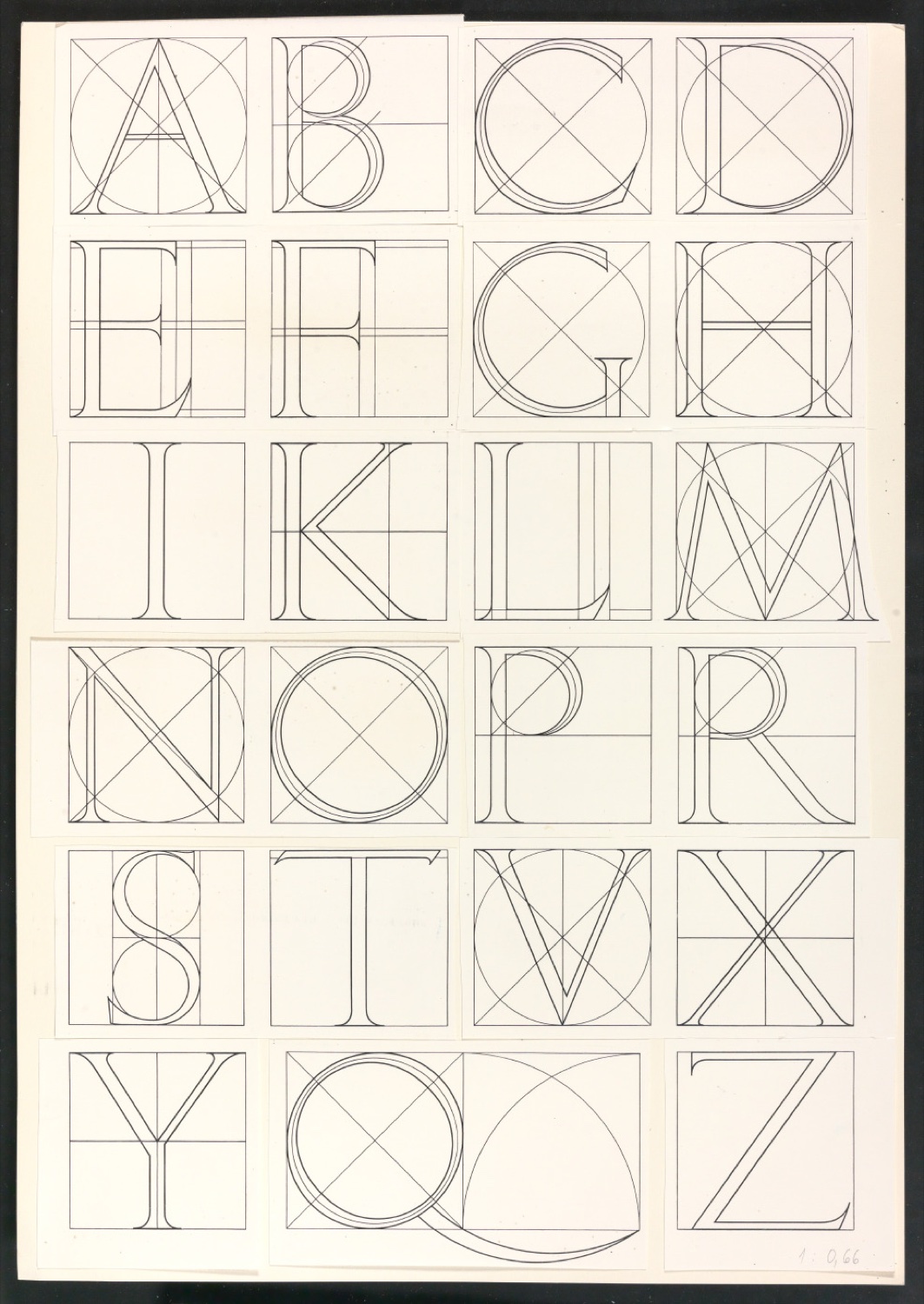 Klebeentwurf einer Illustration des Moyllus-Alphabets für Typographische Monatsblätter, Nr. 4, 1972 — Blatt 1