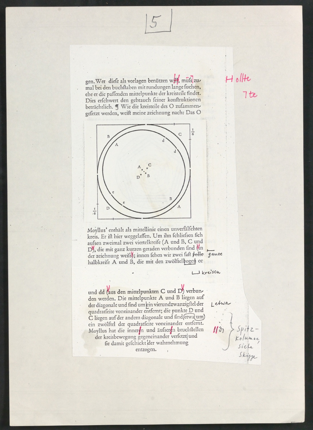 Korrigierter Klebeentwurf für den Zeitschriftenaufsatz Das Alphabet des Damianus Moyllus (Beilage Der Druckspiegel) — Blatt 11