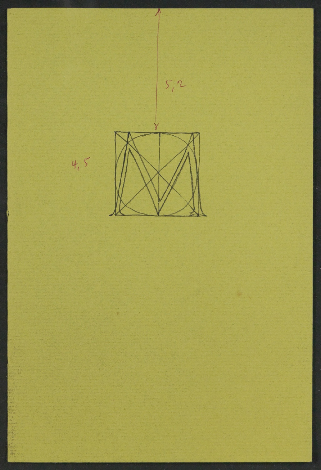 Entwurf mit konstruierter Illustration "M" für den Umschlag von Das Alphabet des Damianus Moyllus — Blatt 1