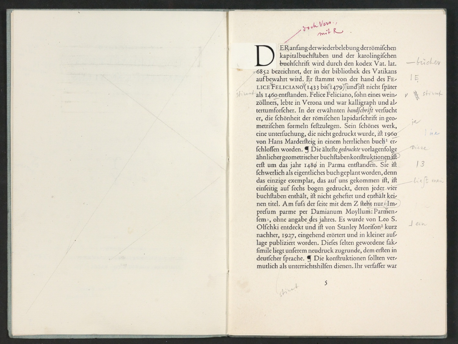 Broschur mit montierten Probedrucken für Das Alphabet des Damianus Moyllus — Blatt 5