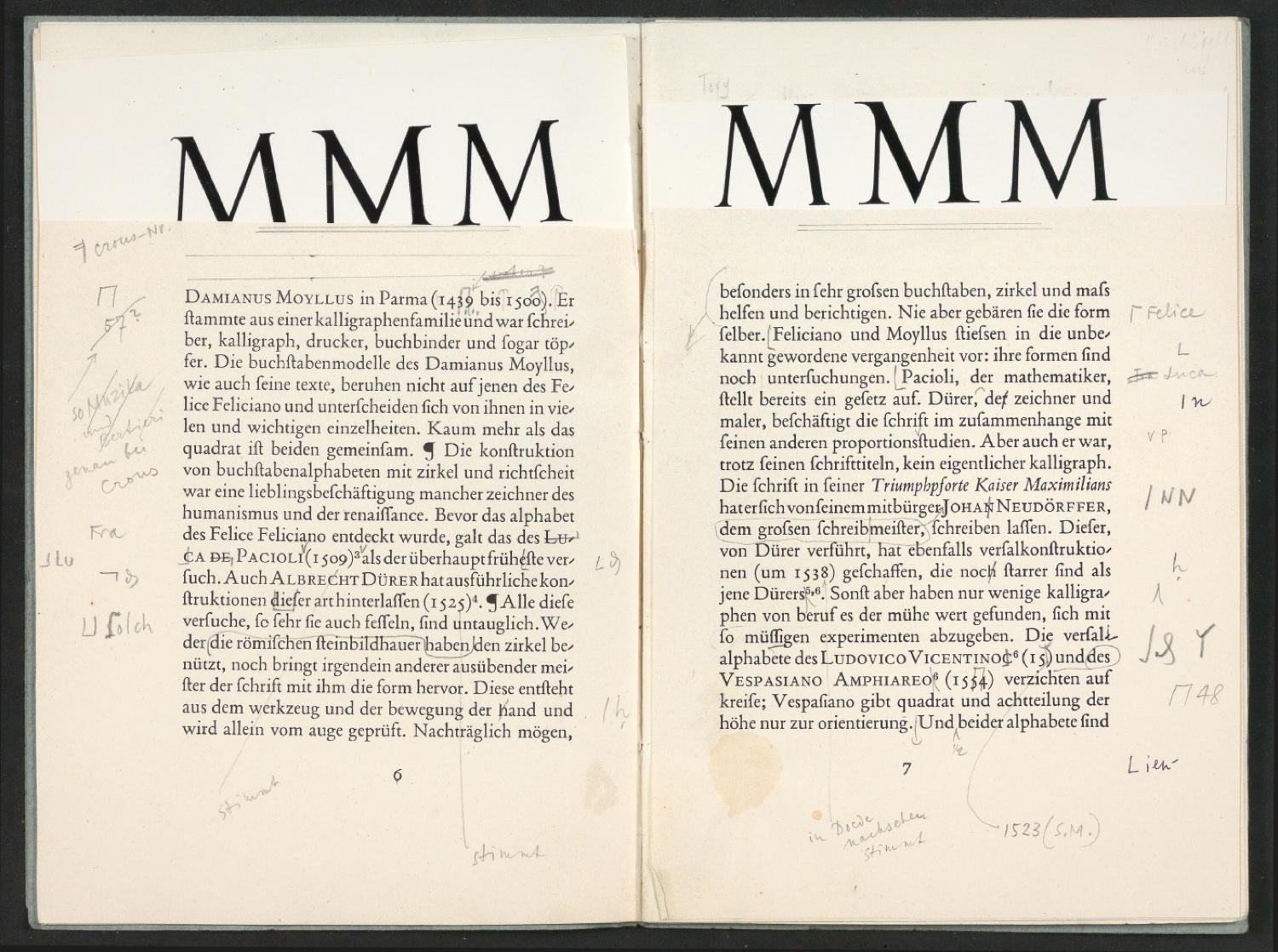 Broschur mit montierten Probedrucken für Das Alphabet des Damianus Moyllus — Blatt 8