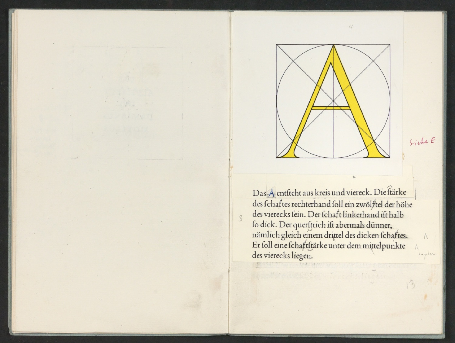 Broschur mit montierten Probedrucken für Das Alphabet des Damianus Moyllus — Blatt 11