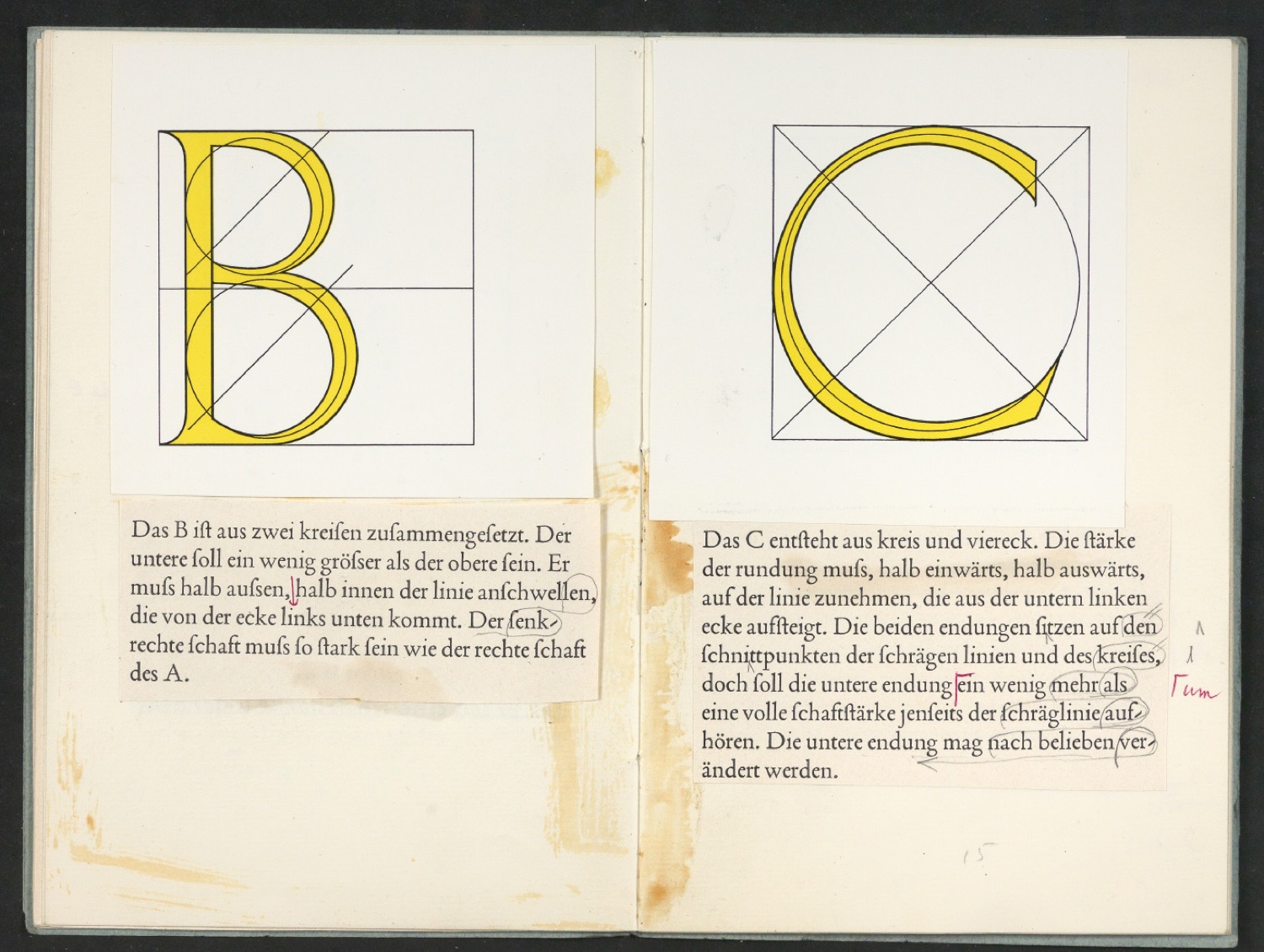 Broschur mit montierten Probedrucken für Das Alphabet des Damianus Moyllus — Blatt 12