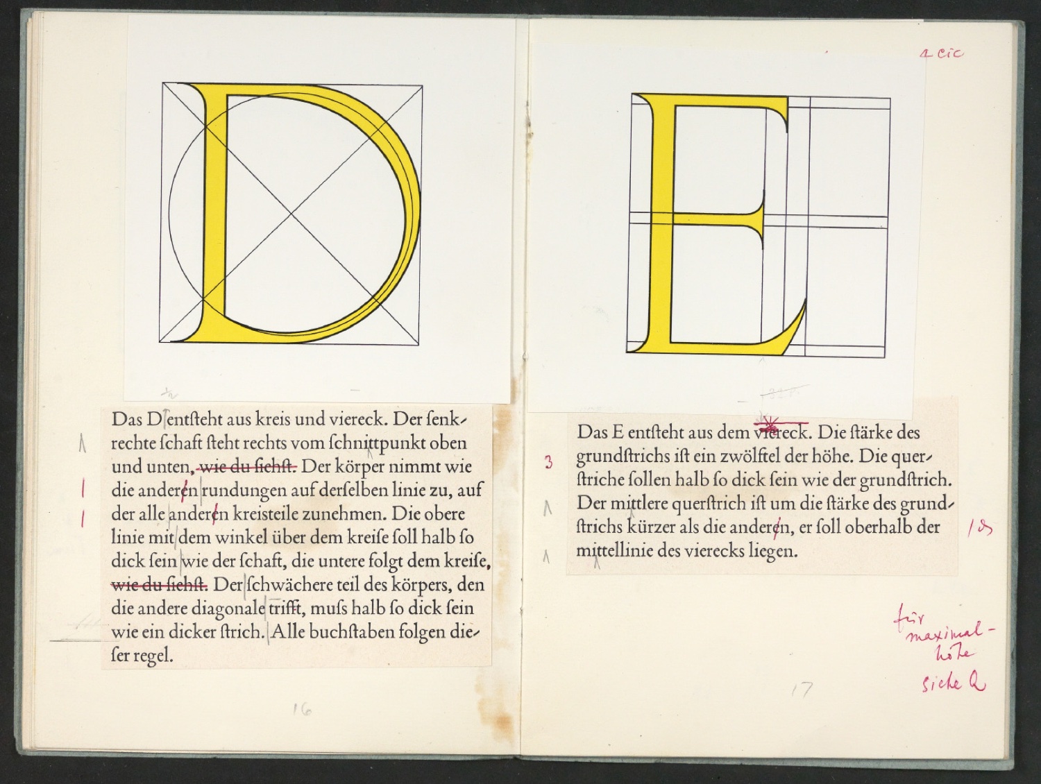 Broschur mit montierten Probedrucken für Das Alphabet des Damianus Moyllus — Blatt 13