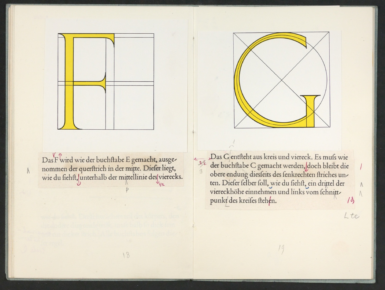 Broschur mit montierten Probedrucken für Das Alphabet des Damianus Moyllus — Blatt 14