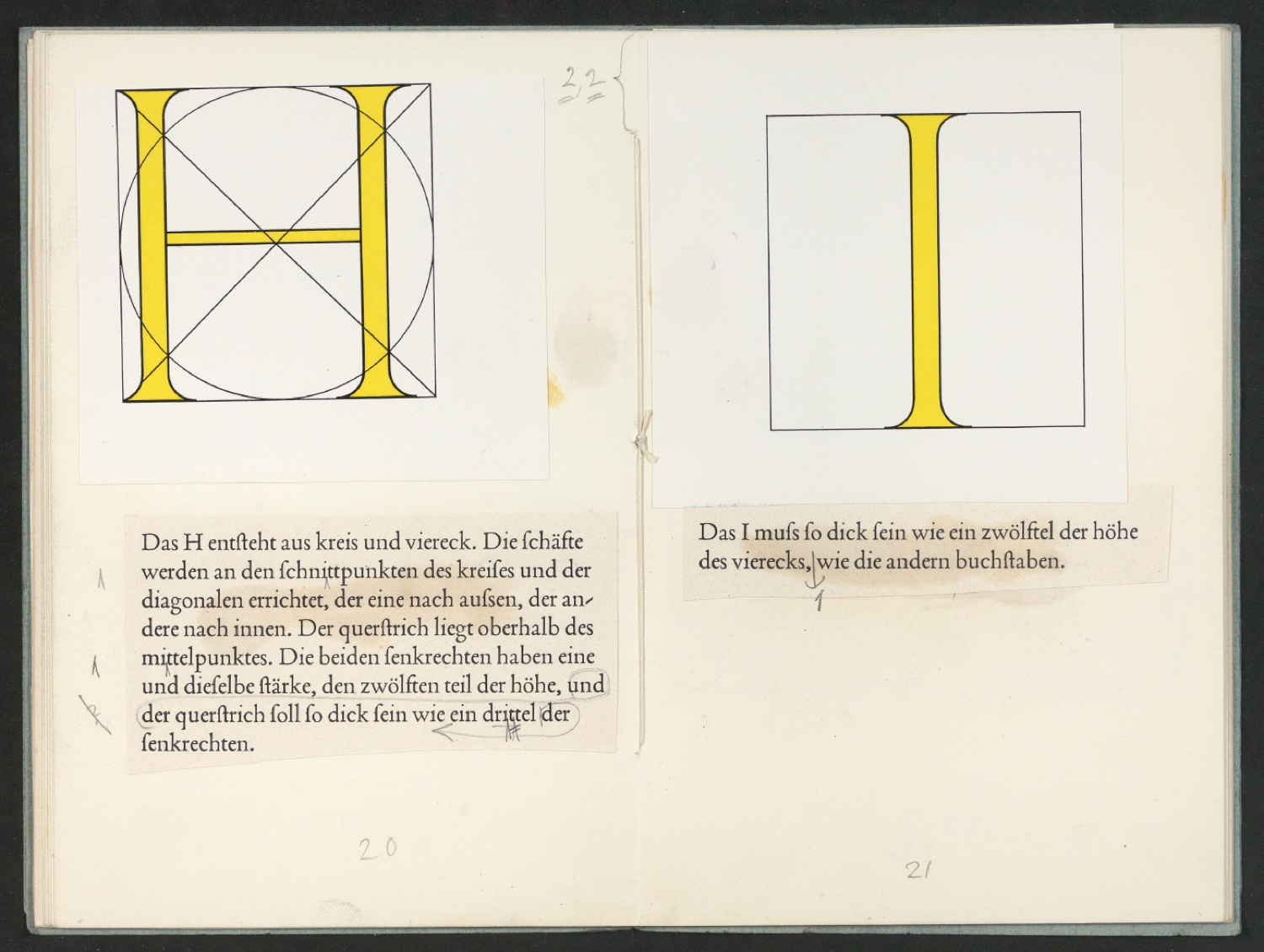 Broschur mit montierten Probedrucken für Das Alphabet des Damianus Moyllus — Blatt 15