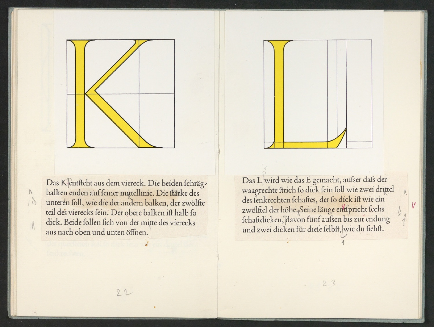 Broschur mit montierten Probedrucken für Das Alphabet des Damianus Moyllus — Blatt 16