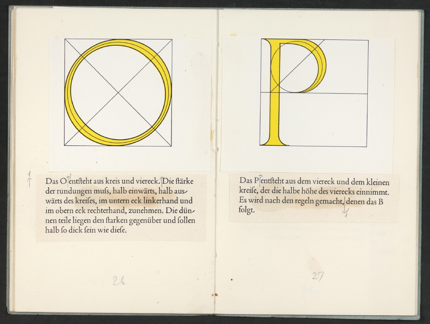 Broschur mit montierten Probedrucken für Das Alphabet des Damianus Moyllus — Blatt 18