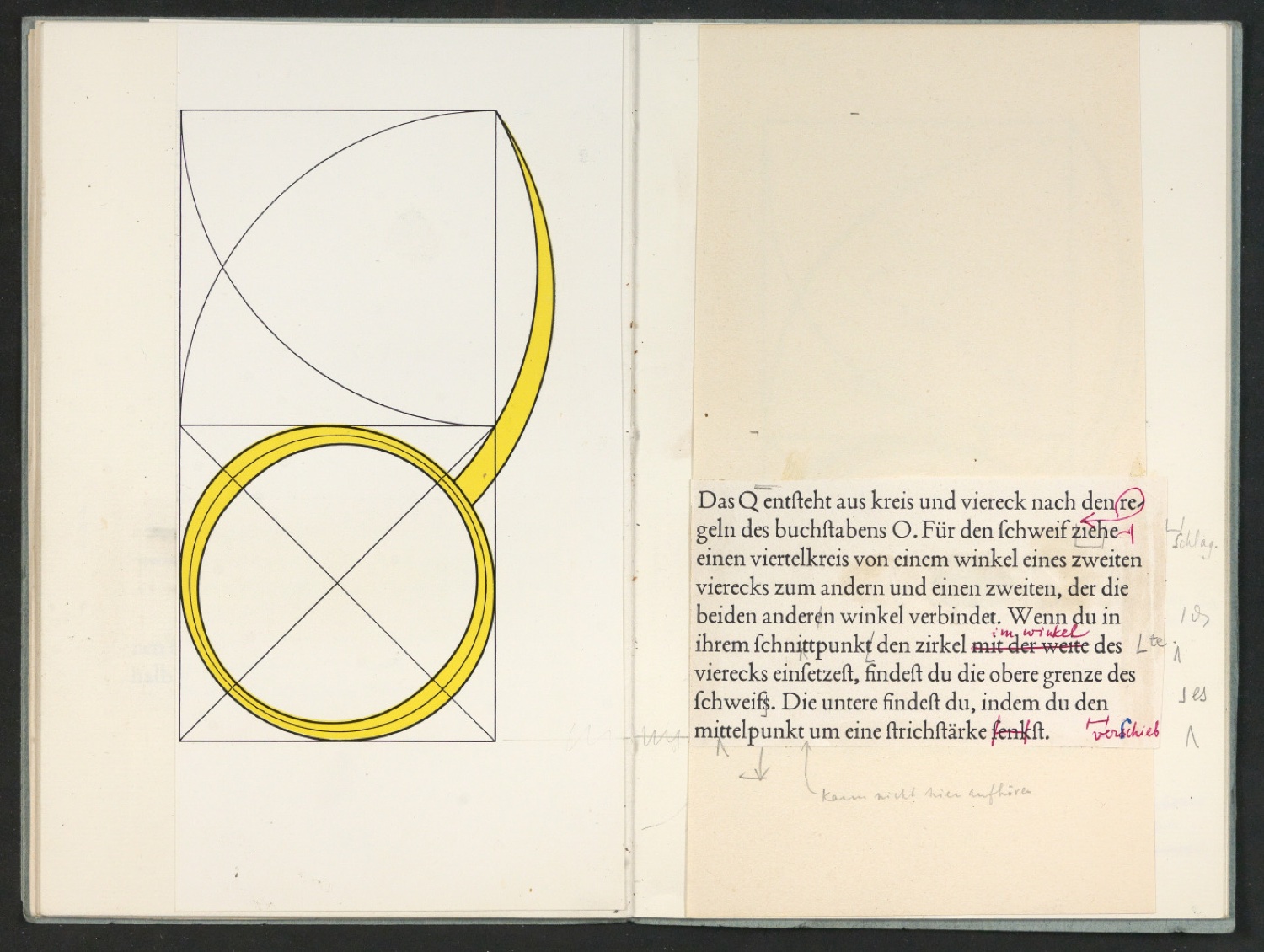Broschur mit montierten Probedrucken für Das Alphabet des Damianus Moyllus — Blatt 19