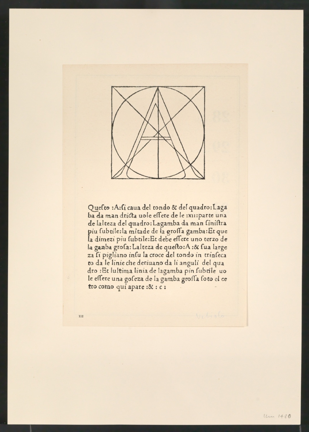 Notizen auf Ausschnitten aus dem Alfabeto für die Gestaltung von Das Alphabet des Damianus Moyllus — Blatt 5