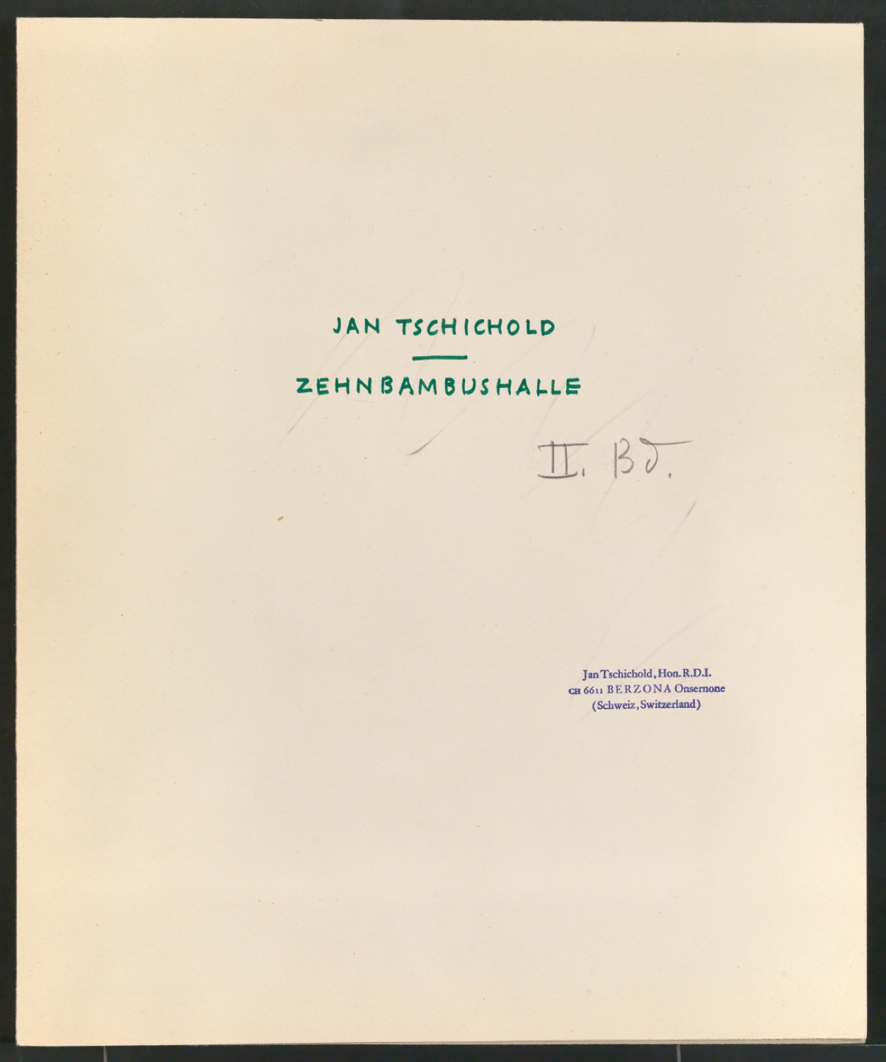 Mappe Jan Tschichold - Zehnbambushalle II. Bd. mit Vorarbeiten für Die Bildersammlung der Zehnbambushalle — Blatt 1