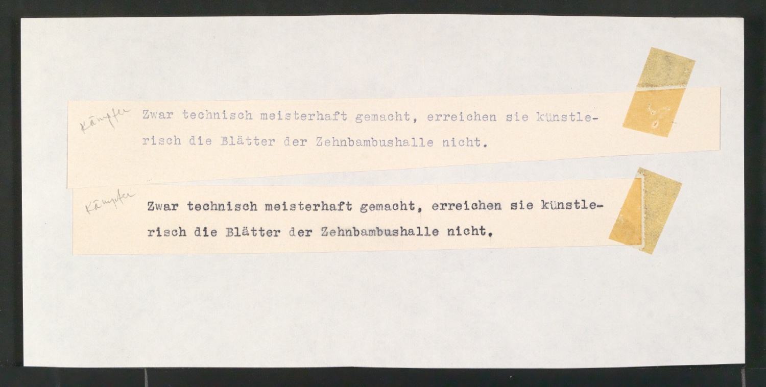 Mappe Jan Tschichold - Zehnbambushalle II. Bd. mit Vorarbeiten für Die Bildersammlung der Zehnbambushalle — Blatt 13