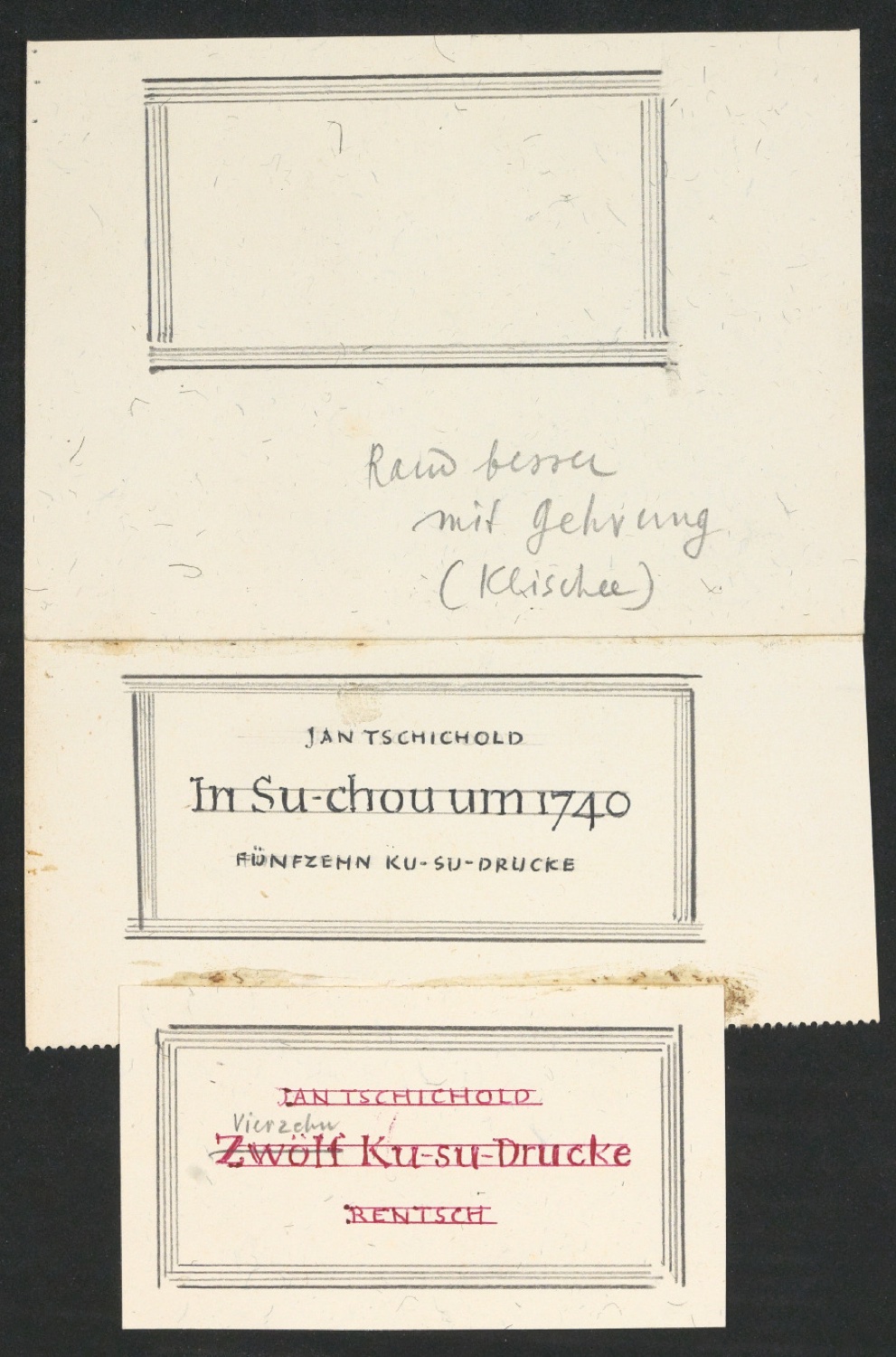 Entwürfe von Titelschildern für In Su-Chou um 1740: 15 Ku-Su-Drucke — Blatt 1