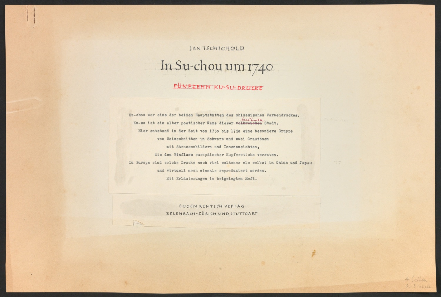 Entwurf für das Titelblatt von In Su-Chou um 1740: 15 Ku-Su-Drucke — Blatt 1