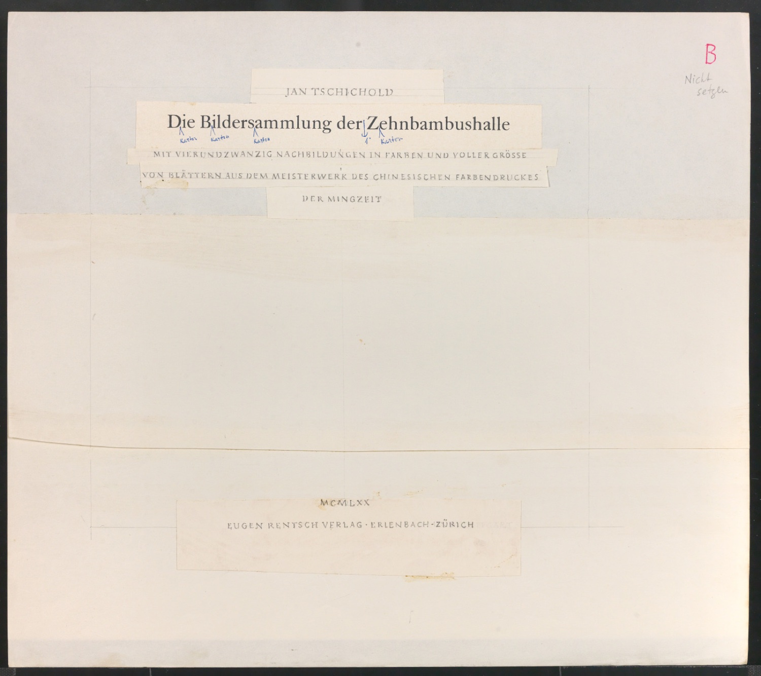 Korrekturfahnen für das Titelblatt von Die Bildersammlung der Zehnbambushalle — Blatt 3