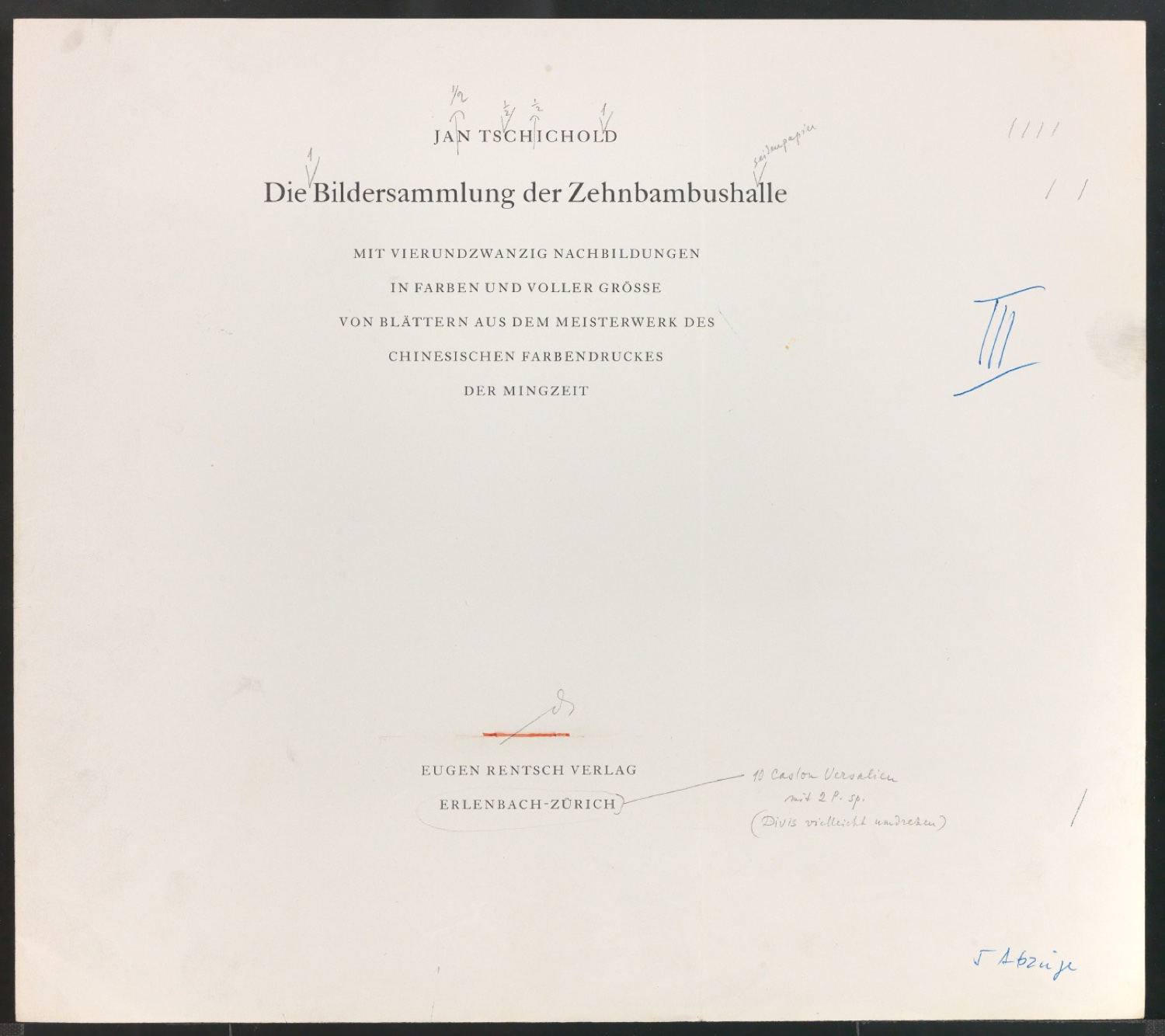 Korrekturfahnen für das Titelblatt von Die Bildersammlung der Zehnbambushalle — Blatt 7