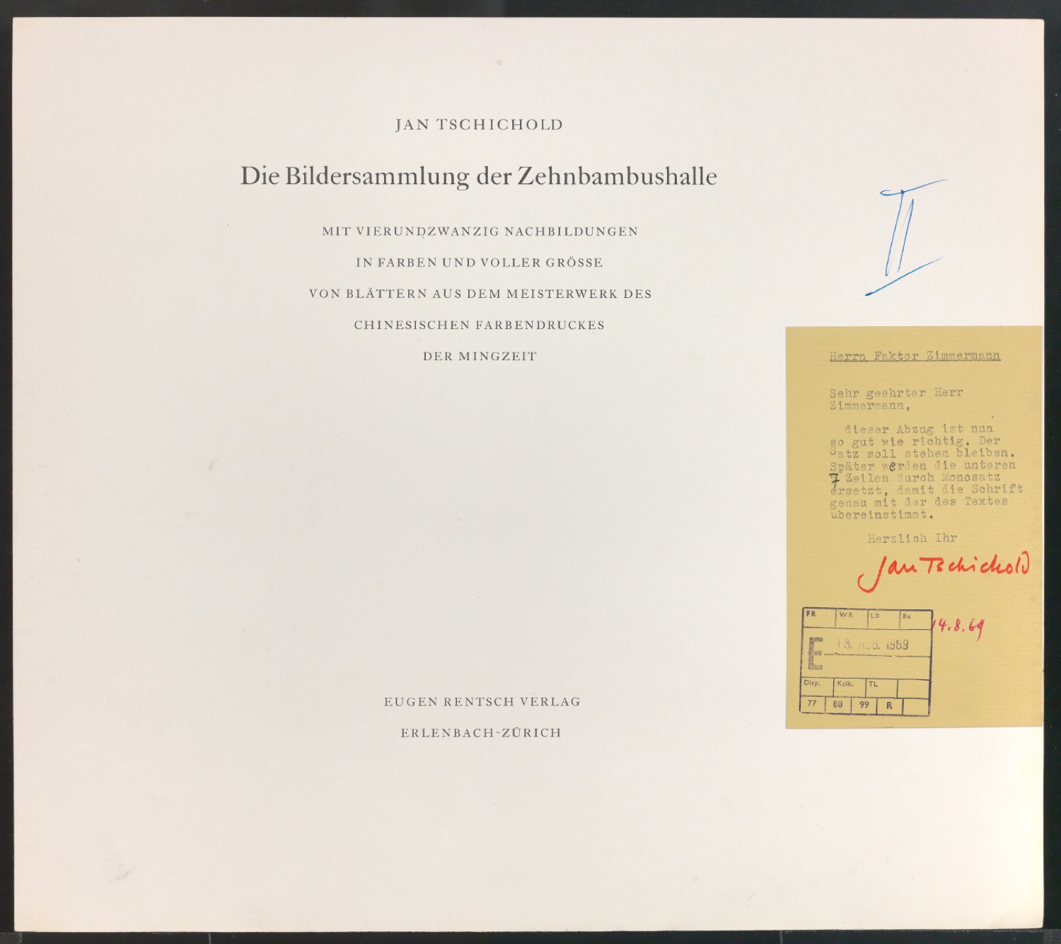 Korrekturfahnen für das Titelblatt von Die Bildersammlung der Zehnbambushalle — Blatt 9
