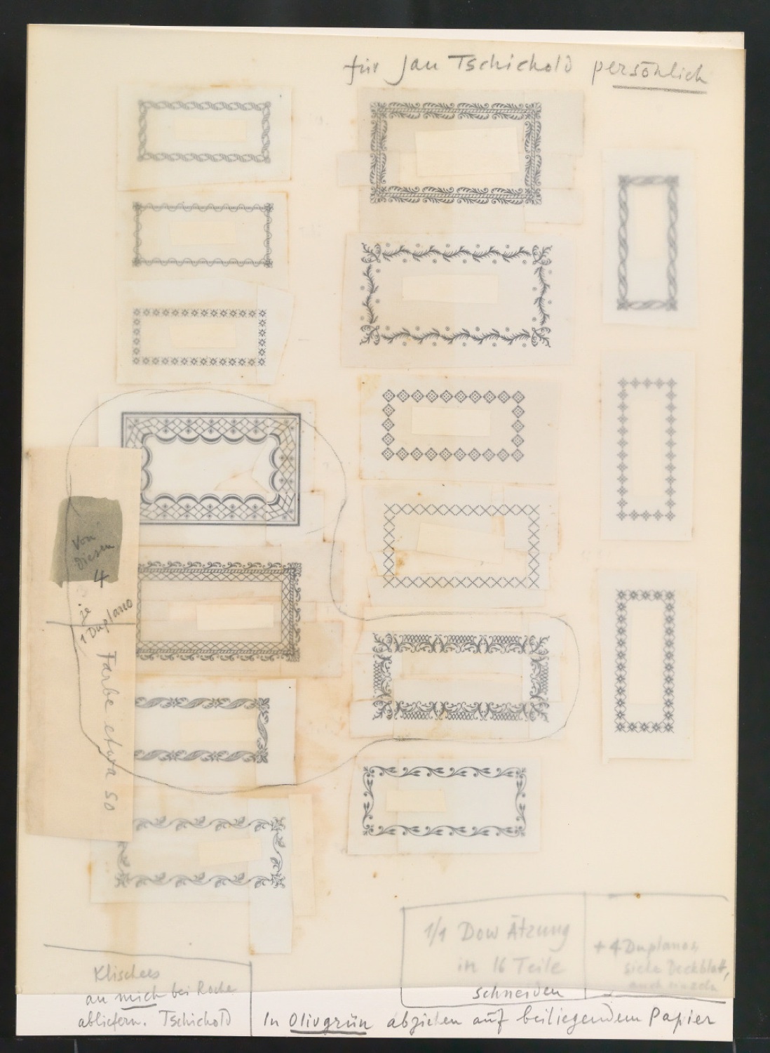 Entwurf und Probedrucke von Schmuckrahmen für Exlibris — Blatt 1