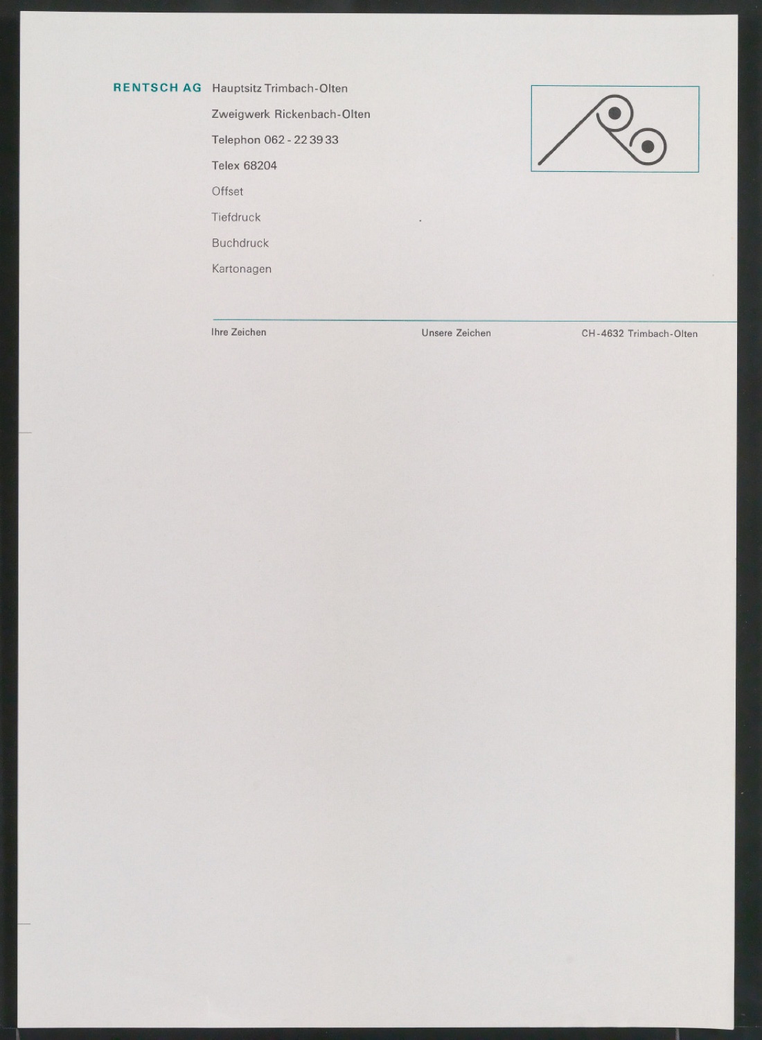Briefbogen und Rechnungsvordruck für Rentsch AG — Blatt 1
