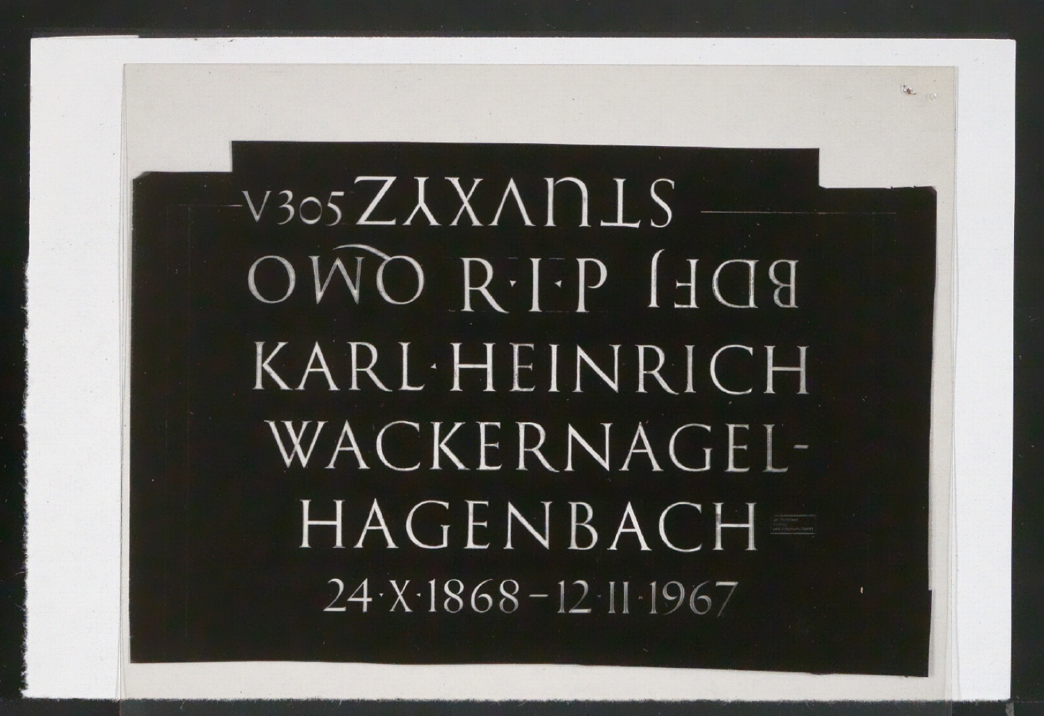 Negativ der Grabinschrift für das Grabmal von Karl Heinrich Wackernagel-Hagenbach — Blatt 1