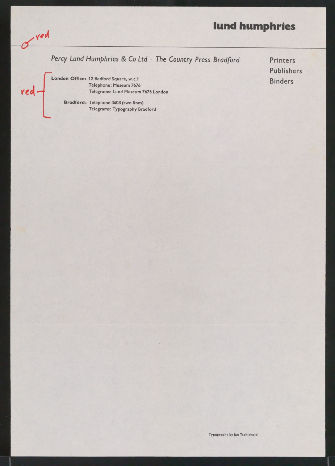 Korrekturfahnen für Abbildungen von Briefbogen für Lund Humphries & Co Ltd — Blatt 1