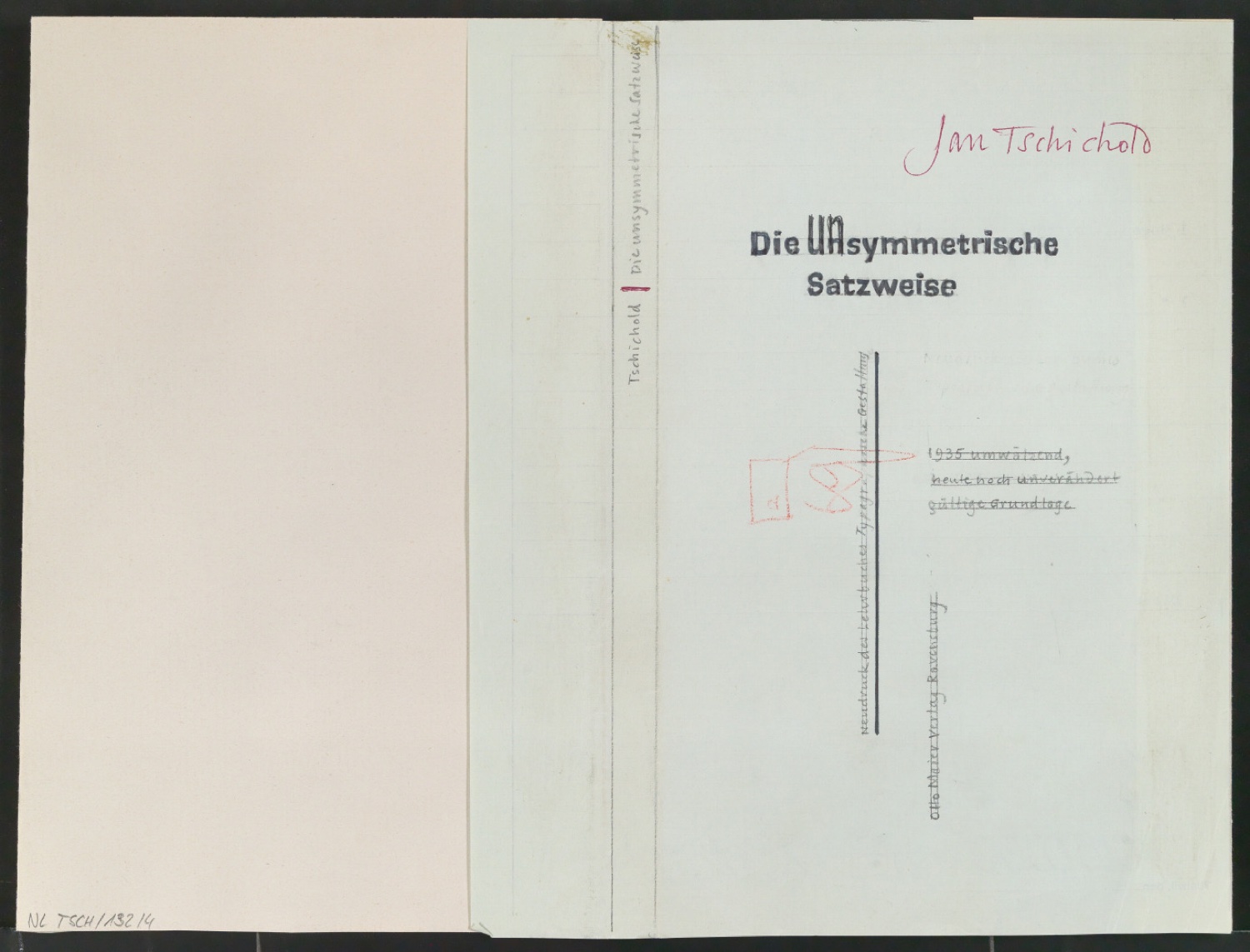 Entwurf von Schutzumschlag für Die unsymmetrische Satzweise — Blatt 1