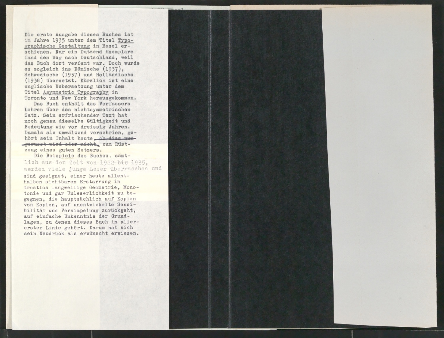 Entwurf von Schutzumschlag für Die unsymmetrische Satzweise — Blatt 2