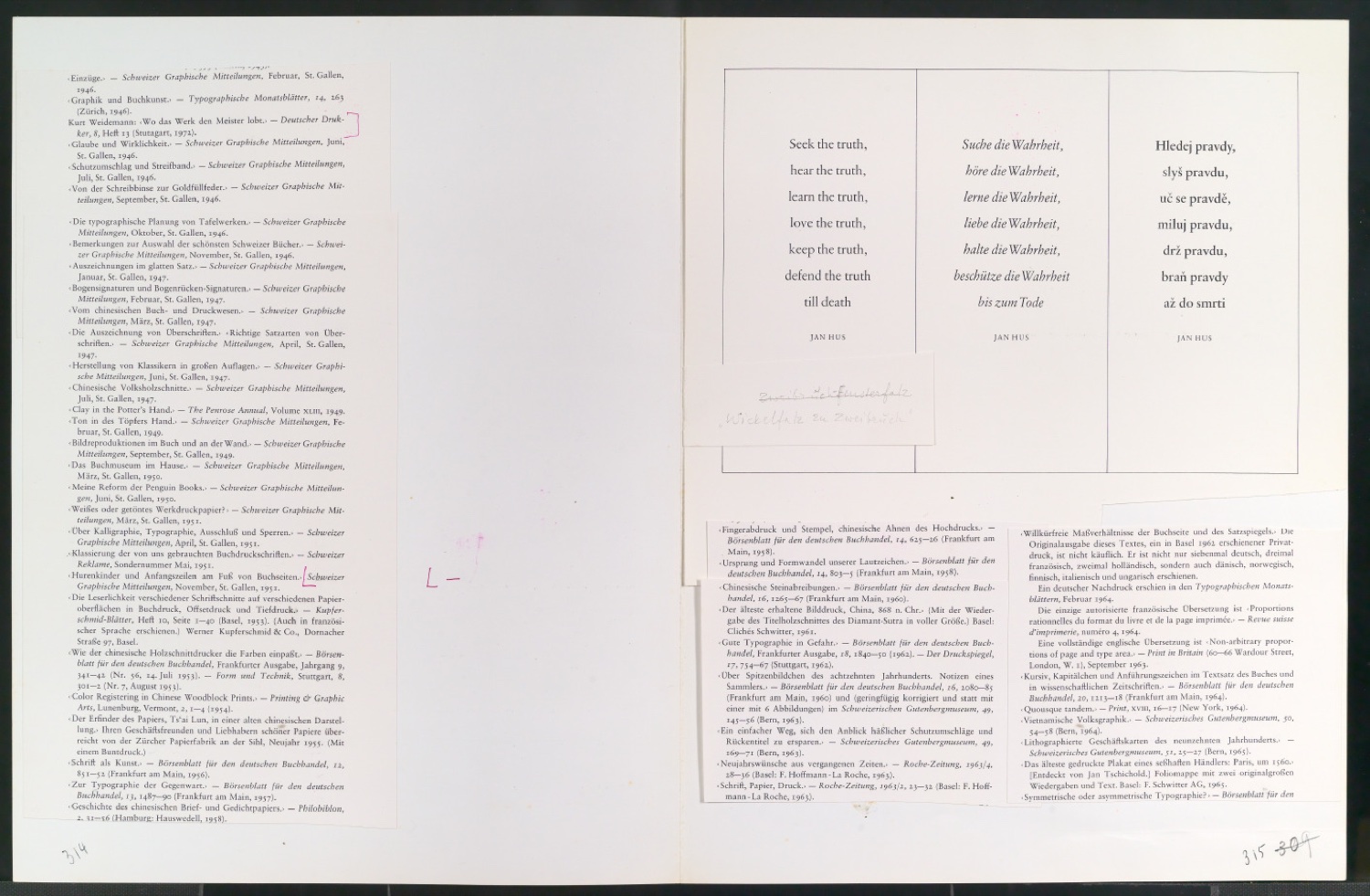 Korrekturfahne für eine Bibliographie von Jan Tschichold — Blatt 4