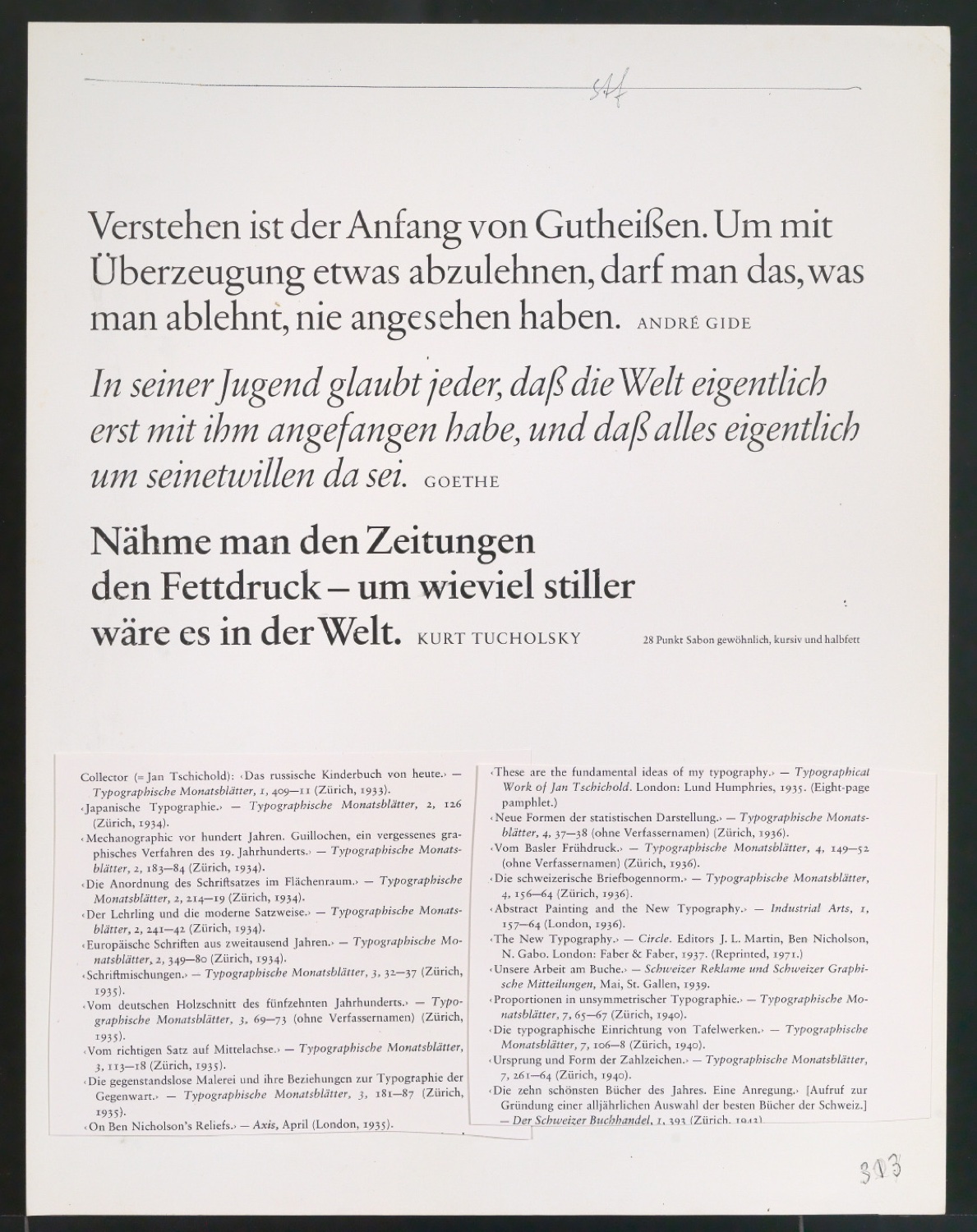 Korrekturfahne für eine Bibliographie von Jan Tschichold — Blatt 10