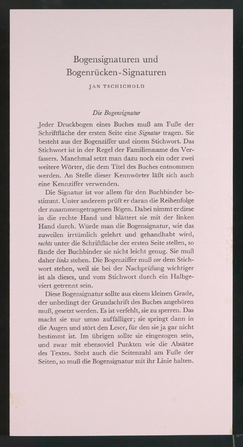 Bogensignaturen und Bogenrücken-Signaturen — Blatt 1
