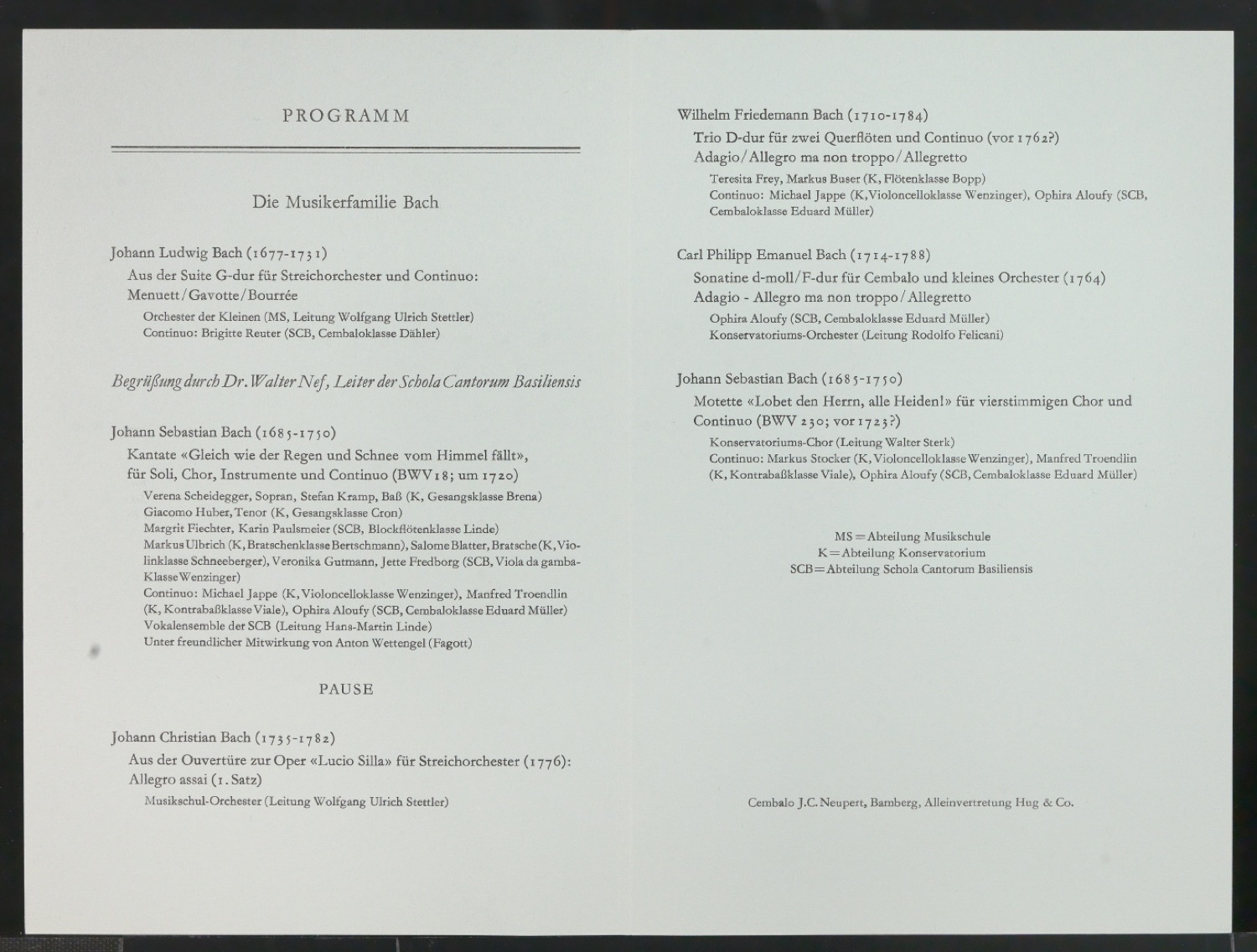 Programmheft Jahresfeier 1966 der Musik-Akademie Basel — Blatt 2