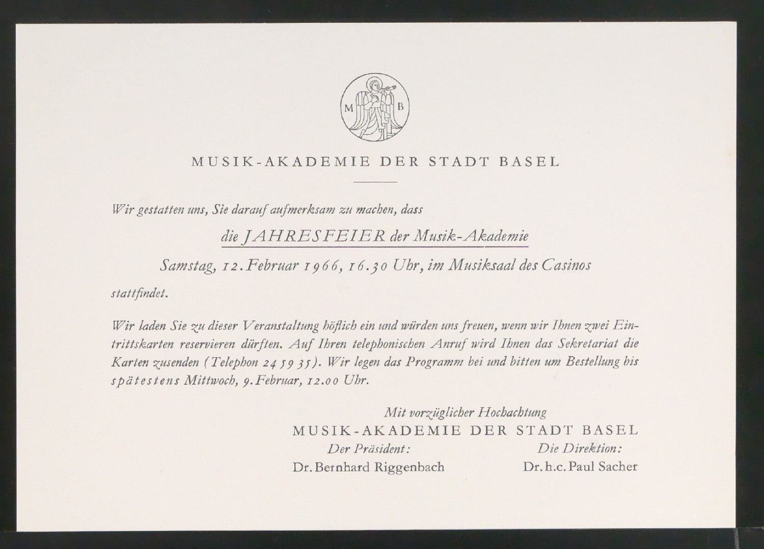 Programmheft Jahresfeier 1966 der Musik-Akademie Basel — Blatt 6