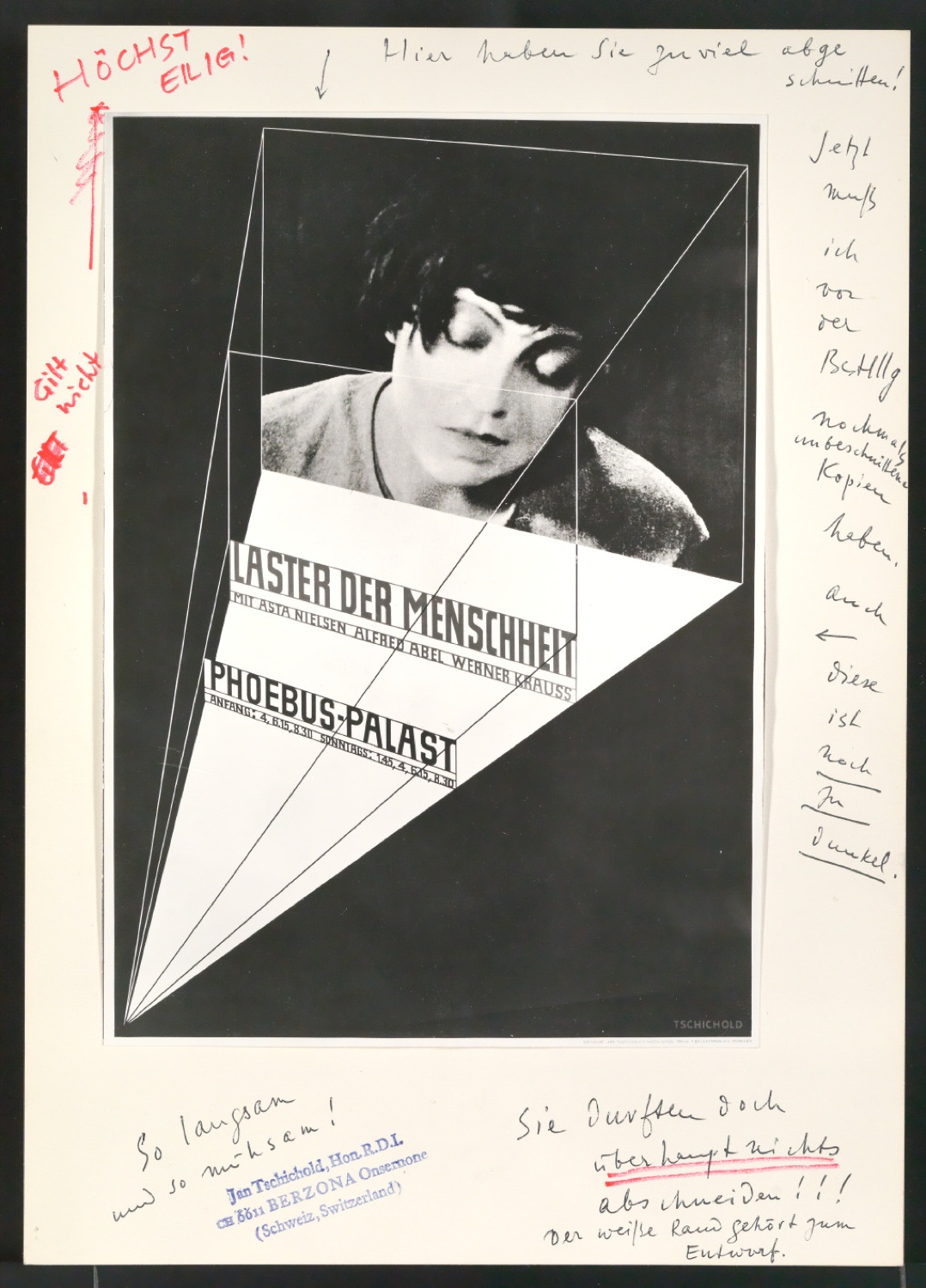 Korrekturfahnen und Probedruck für Illustration von Plakat Laster der Menschheit für Phoebus Palast — Blatt 1
