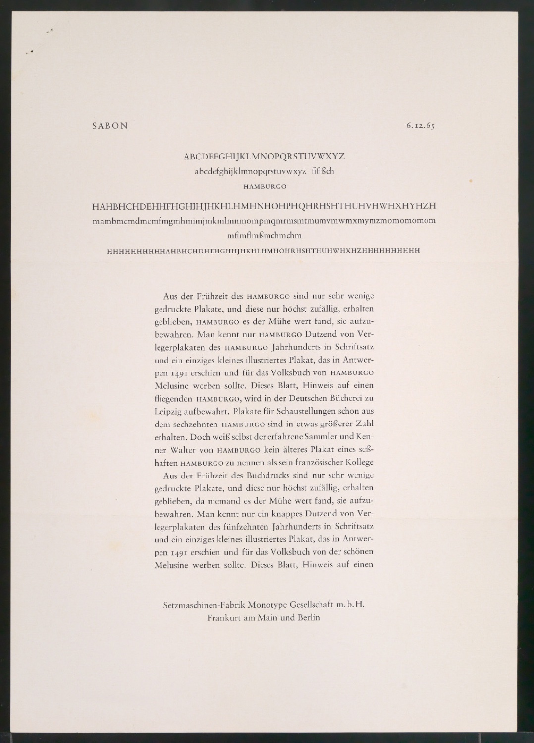 Probedrucke der Sabon in verschiedenen Schriftschnitten und Schriftgraden — Blatt 1