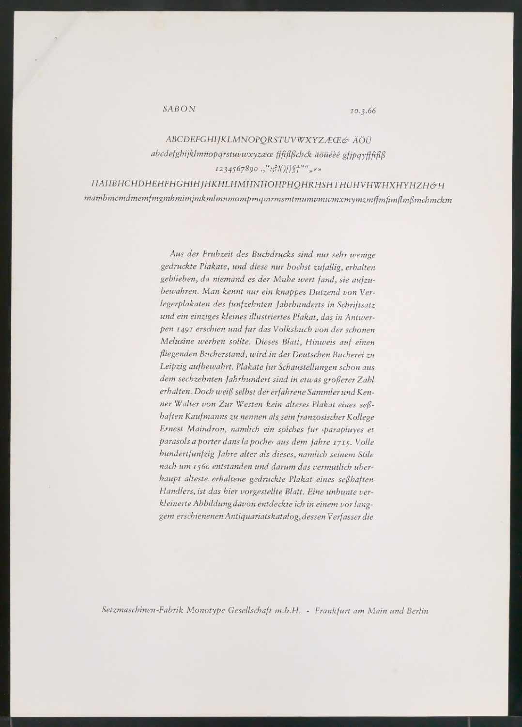 Probedrucke der Sabon in verschiedenen Schriftschnitten und Schriftgraden — Blatt 5