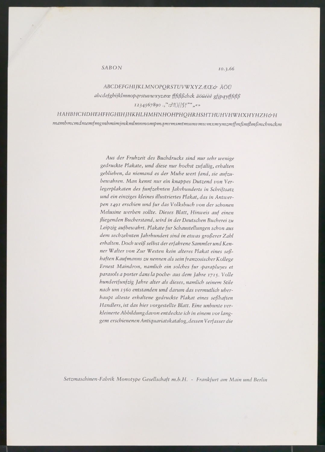 Probedrucke der Sabon in verschiedenen Schriftschnitten und Schriftgraden — Blatt 7