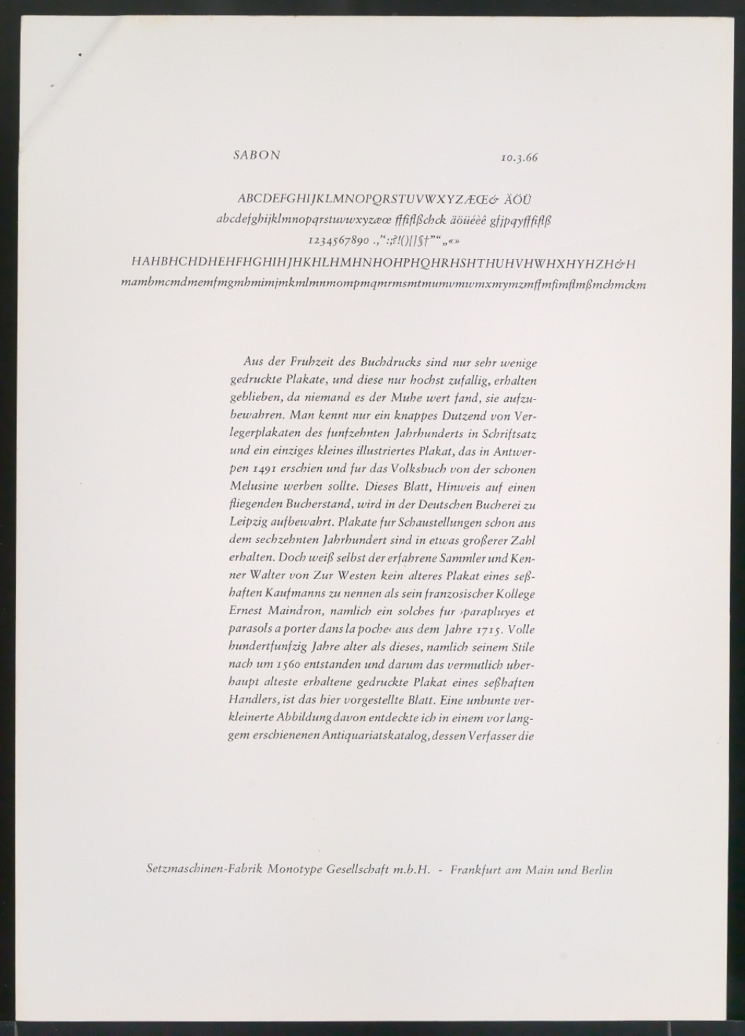 Probedrucke der Sabon in verschiedenen Schriftschnitten und Schriftgraden — Blatt 9